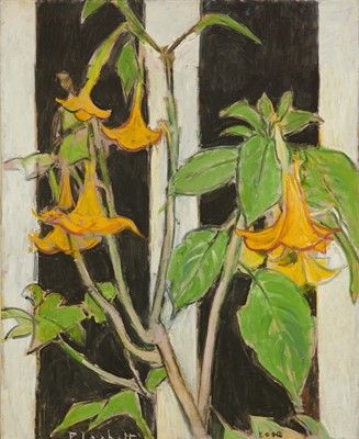 Lot 964 - Joseph Plaskett (1918-2014) oil on canvas - Still Life Datura, signed and dated 2010, unframed