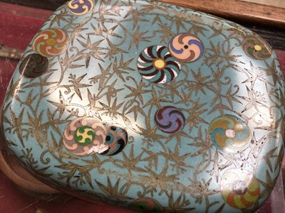 Lot 663 - Japanese Meiji period cloisonné box, decorated with roundels on a foliate-patterned bamboo ground