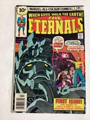 Lot 48 - Marvel Comics The Eternals #1 (1976). 1st apperance and origin of the Eternals, Jack Kirby comic series. 2 varients priced 10p and 25 cents. (2)