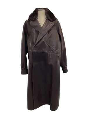 Lot 2105 - Cirrus long brown leather coat, possibly for a motorcyclist or rider