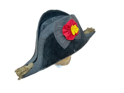 Lot 820 - Royal Navy Officers Bicorn hat, with silk interior, named Gieves Ltd, on head block