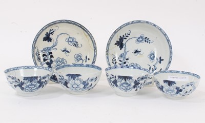 Lot 91 - Liverpool Philip Christian 'Bird on a Branch' pattern blue and white porcelain tea wares, circa 1770, including four teabowls and two saucers (6)