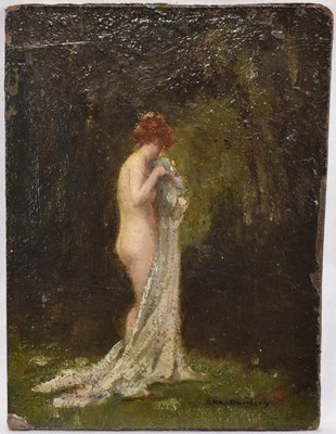 Lot 915 - Allan Davidson (1873-1932) oil on board, nude study, signed, 14.5cm x 11cm, unframed