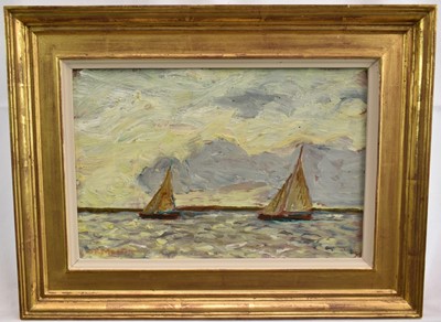 Lot 804 - David Macgregor, contemporary, oil on board, Early Morning Sail, Blakeney Harbour, signed, titled verso, 21cm x 30cm, in gilt frame