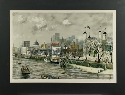 Lot 350 - Jeremy King (1933-2020) pencil signed lithograph - Tower of London, 200/250, with embossed stamp, 44cm x 64cm, in glazed frame