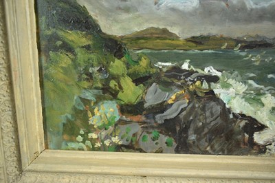 Lot 943 - Gabriel Summers (b. 1962) oil on board - Isle of Lewis, near Borve, a further sketch verso, 24cm x 32cm, in painted frame