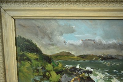 Lot 943 - Gabriel Summers (b. 1962) oil on board - Isle of Lewis, near Borve, a further sketch verso, 24cm x 32cm, in painted frame