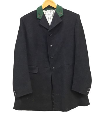 Lot 789 - Vintage Moss Bros black hunting coat with green collar and New Forest Buckhounds buttons