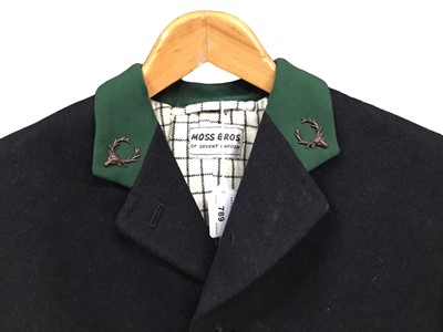 Lot 789 - Vintage Moss Bros black hunting coat with green collar and New Forest Buckhounds buttons