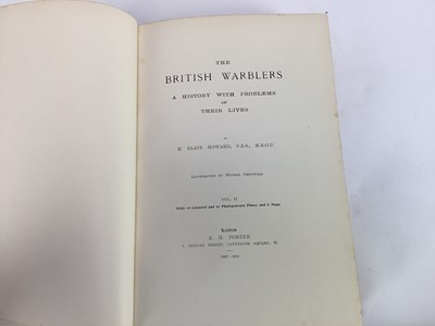 Lot 792 - Two volumes- H. Eliot Howard, The British Warblers - A history with problems of their lives, illustrated by Henrik Gronvold, published Porter, London, 1907-1914, half calf bound