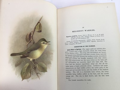 Lot 792 - Two volumes- H. Eliot Howard, The British Warblers - A history with problems of their lives, illustrated by Henrik Gronvold, published Porter, London, 1907-1914, half calf bound