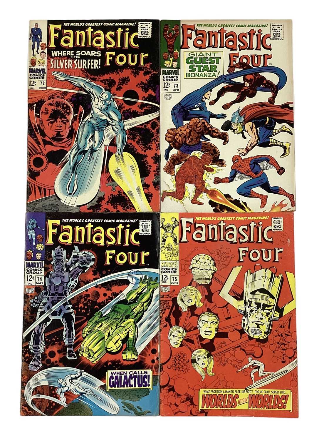 Lot 28 - Marvel Comics Fantastic Four (1968). Issues 72, 73, 74 and 75. To include issue 72 Silver Surfer and watcher apperance , and issue 74 Galactus apperance. All priced 12 cents. (4)
