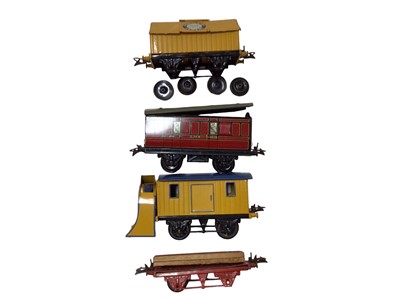 Lot 1827 - Hornby O gauge No.0 Passenger Train Set including clockwork LMS Maroon 0-4-0 tender locomotive withPullman coaches Marjorie & Viking, Hornby Series Snow Plough RS681, Guards Van RS663, Cement Wagon...