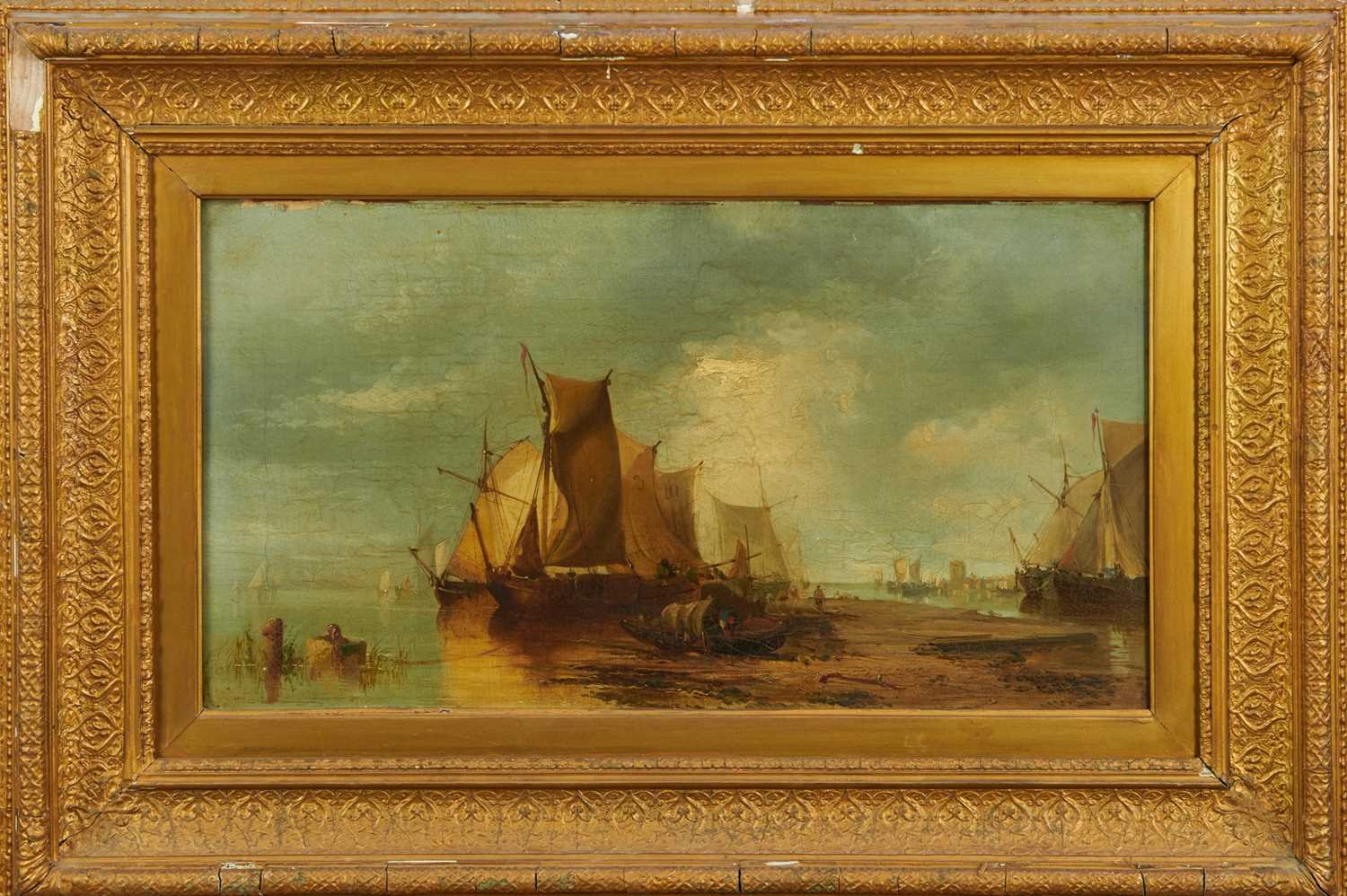 Lot 935 - James Webb (1825-1895) oil on canvas - View of the Island of Marken, Holland, inscribed verso, 30cm x 55cm, in gilt frame 
Provenance: The Dujarden Family, note verso