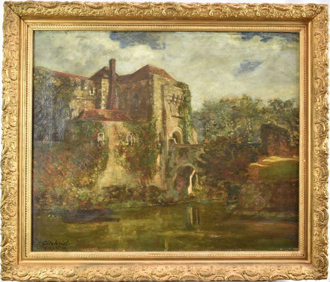 Lot 945 - Herbert H. Gilchrist, late 19th century, oil on canvas - Leeds Castle, signed, 53cm x 65cm, in gilt frame