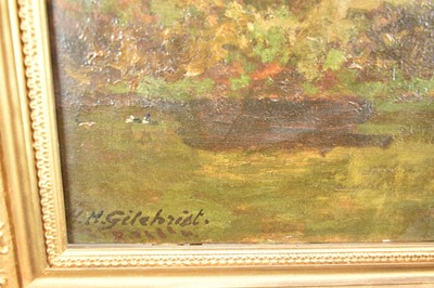 Lot 945 - Herbert H. Gilchrist, late 19th century, oil on canvas - Leeds Castle, signed, 53cm x 65cm, in gilt frame