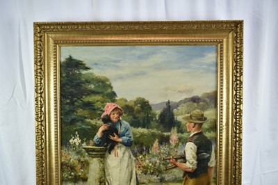 Lot 946 - Walter Sydney Stacey (1846-1929) oil on canvas - The Young Gardner and Maid, signed, 76cm x 51cm, in gilt frame