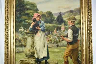 Lot 946 - Walter Sydney Stacey (1846-1929) oil on canvas - The Young Gardner and Maid, signed, 76cm x 51cm, in gilt frame