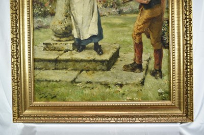Lot 946 - Walter Sydney Stacey (1846-1929) oil on canvas - The Young Gardner and Maid, signed, 76cm x 51cm, in gilt frame