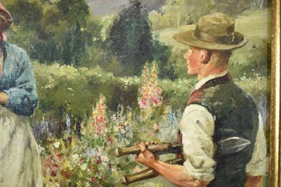 Lot 946 - Walter Sydney Stacey (1846-1929) oil on canvas - The Young Gardner and Maid, signed, 76cm x 51cm, in gilt frame