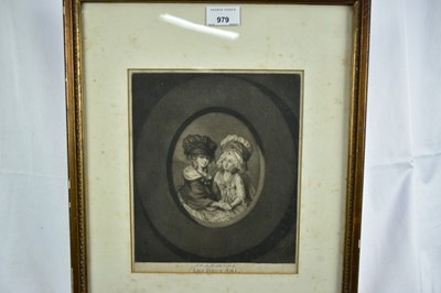 Lot 979 - 18th century black and white mezzotint by and after J. R. Smith, "Les Deux Ami", circa 1778, Mrs Smith and Mrs Prothero, 25cm x 20.5cm, in glazed gilt frame