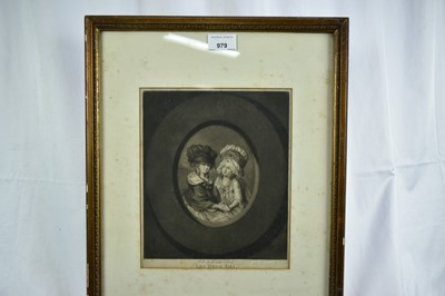 Lot 979 - 18th century black and white mezzotint by and after J. R. Smith, "Les Deux Ami", circa 1778, Mrs Smith and Mrs Prothero, 25cm x 20.5cm, in glazed gilt frame