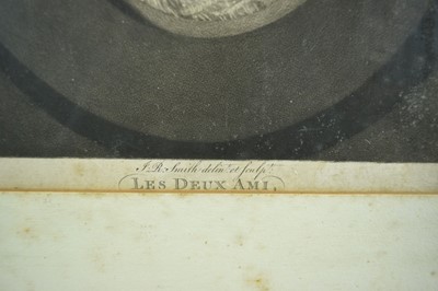 Lot 979 - 18th century black and white mezzotint by and after J. R. Smith, "Les Deux Ami", circa 1778, Mrs Smith and Mrs Prothero, 25cm x 20.5cm, in glazed gilt frame
