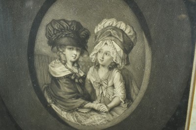 Lot 979 - 18th century black and white mezzotint by and after J. R. Smith, "Les Deux Ami", circa 1778, Mrs Smith and Mrs Prothero, 25cm x 20.5cm, in glazed gilt frame