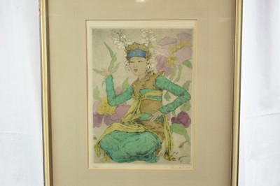 Lot 984 - Elyse Ashe Lord (1900-1971) signed limited edition coloured etching - Bali Dancer, 31/75, 36cm x 26cm, in original glazed frame  
Provenance: Mealands (Knightsbridge) Ltd.
