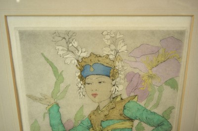 Lot 984 - Elyse Ashe Lord (1900-1971) signed limited edition coloured etching - Bali Dancer, 31/75, 36cm x 26cm, in original glazed frame  
Provenance: Mealands (Knightsbridge) Ltd.