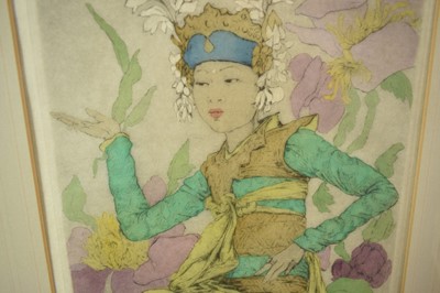 Lot 984 - Elyse Ashe Lord (1900-1971) signed limited edition coloured etching - Bali Dancer, 31/75, 36cm x 26cm, in original glazed frame  
Provenance: Mealands (Knightsbridge) Ltd.