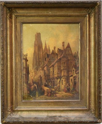 Lot 986 - Henry Schaeffer, 19th century, oil on canvas - Morlaix, Brittany, monogrammed and dated 1883, inscribed verso, 41cm x 31cm, in gilt frame