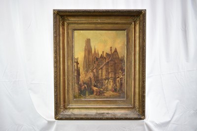 Lot 986 - Henry Schaeffer, 19th century, oil on canvas - Morlaix, Brittany, monogrammed and dated 1883, inscribed verso, 41cm x 31cm, in gilt frame