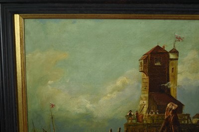 Lot 1340 - Manner of John Moore of Ipswich (1820-1902) oil on canvas - The Harbour, bearing signature, 38cm x 46cm, framed