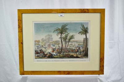 Lot 990 - Collection of eight 19th century hand coloured lithographs - Battle scenes to include Ratisbonne, D'Occana, Montebello, Du Claire and others, in decorative frames