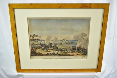 Lot 990 - Collection of eight 19th century hand coloured lithographs - Battle scenes to include Ratisbonne, D'Occana, Montebello, Du Claire and others, in decorative frames