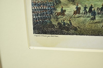 Lot 990 - Collection of eight 19th century hand coloured lithographs - Battle scenes to include Ratisbonne, D'Occana, Montebello, Du Claire and others, in decorative frames