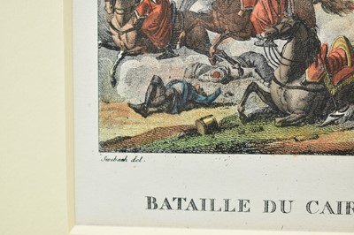 Lot 990 - Collection of eight 19th century hand coloured lithographs - Battle scenes to include Ratisbonne, D'Occana, Montebello, Du Claire and others, in decorative frames