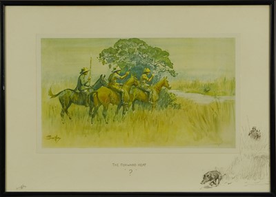 Lot 1277 - *Snaffles, Charles Johnson Payne (1884-1967) signed hand coloured print - The Forward Heat "?", signed in pencil, 42cm x 60cm, in glazed frame 
Provenance: Malcolm Innes Gallery