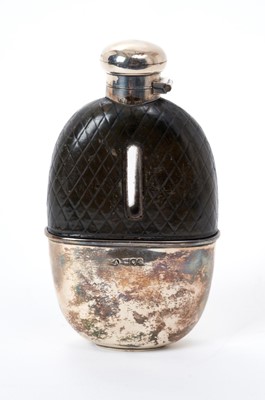 Lot 269 - Late Victorian silver mounted spirit flask, with bayonet fastening cap and leather cover