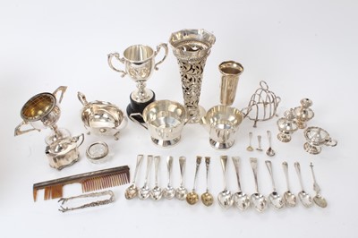 Lot 274 - Selection of miscellaneous silver including toast rack, sauce boat, trophy cup, etc