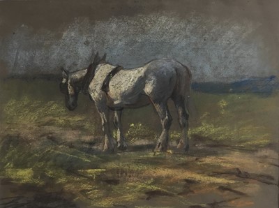 Lot 48 - East Anglian school coloured chalks, horse in field, 26.5cm x 35.5cm, in mount