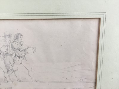 Lot 57 - 19th century pencil drawing of a bowling game