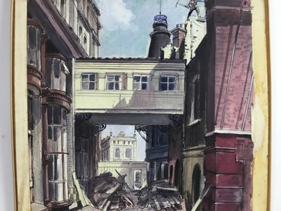 Lot 49 - Henry S Neave (1900-1971) mixed media, Demolition at Printing House Square, signed and dated 1960, 45cm x 30cm unframed