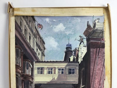 Lot 49 - Henry S Neave (1900-1971) mixed media, Demolition at Printing House Square, signed and dated 1960, 45cm x 30cm unframed