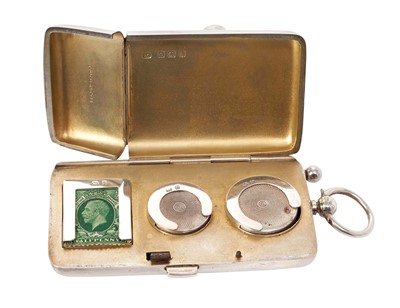 Lot 247 - Edwardian silver combination sovereign holder, stamp case and pencil