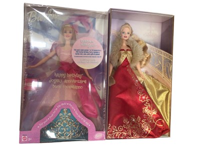 Lot 1836 - Mattel Barrie Dolls including Snow White the Apple, No.56035, Cinderella, No.55479, Dolls of the World Princess of Japan, No. B5731, Gala, No. B2722 and Happy Birthday, No.54219, all boxed (5)