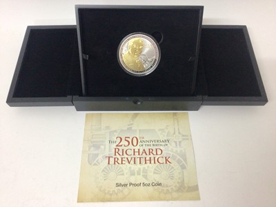 Lot 400 - Guernsey - Silver proof with selective gold plate £10 coin 5oz commemorating The 250th Anniversary of the Birth of Richard Trevithick 2021 (N.B. Cased with Certificate of Authenticity) (1 coin...