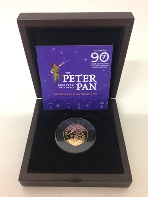 Lot 402 - Isle of Man - Gold proof Fifty Pence (Wt. 15.5) coin, celebrating 90 Years of Peter Pan and Great Ormond Street Hospital 2019 (N.B. Cased with Certificate of Authenticty) (1 coin)