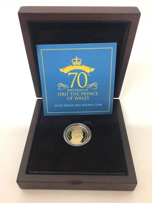 Lot 403 - Guernsey - Gold proof One Pound Coin (Wt. 7.98g) commemorating 70th Birthday of HRH The Prince of Wales 2018 (N.B. Cased with Certificate of Authenticity) (1 coin)